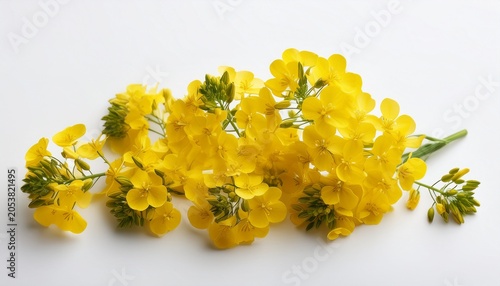 Yellow Flowers Rapeseed On A White Background