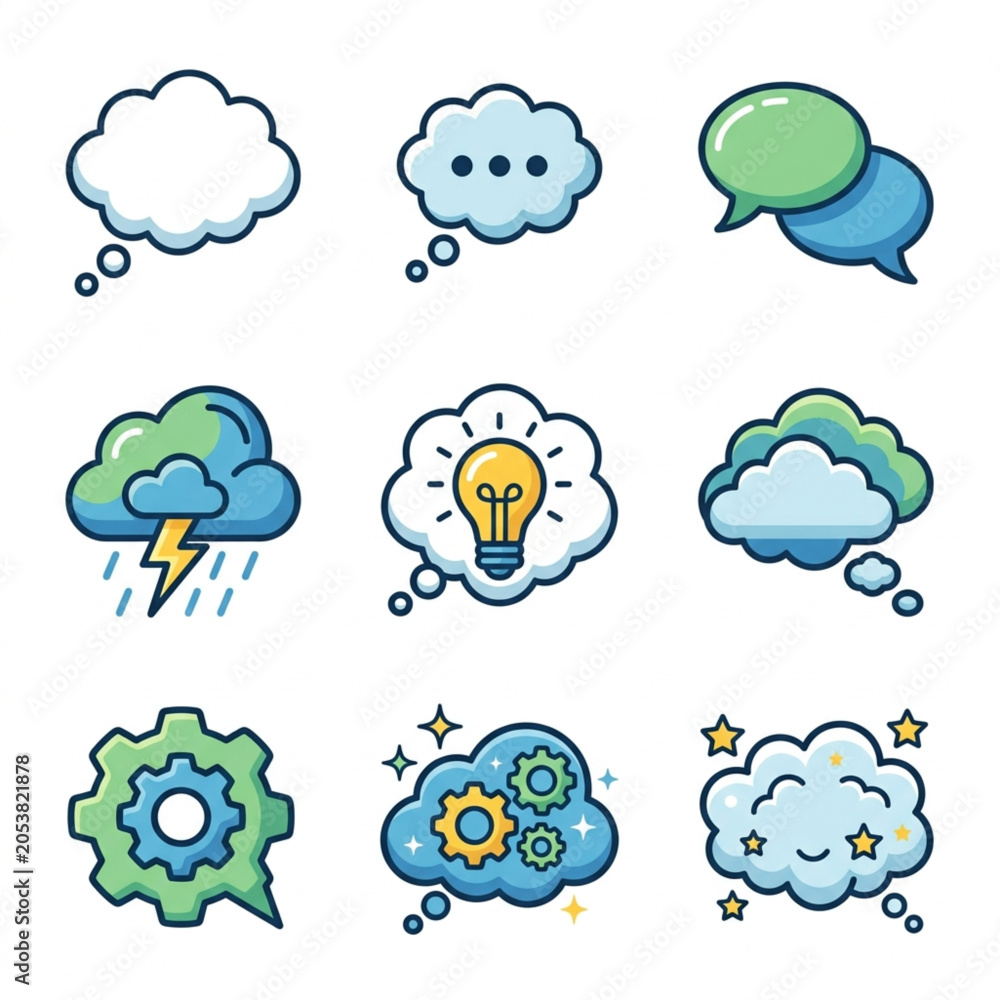Obraz premium Collection of Pixel Art Thought Bubbles and Icons.