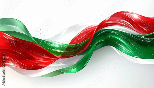 Elegant flowing ribbon in green, white, and red, reminiscent of the Italian flag, perfect for national pride or sports event backgrounds