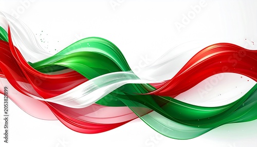 Abstract green white and red flowing ribbons background inspired by the national colors of Italy for sports events and elegant graphic design