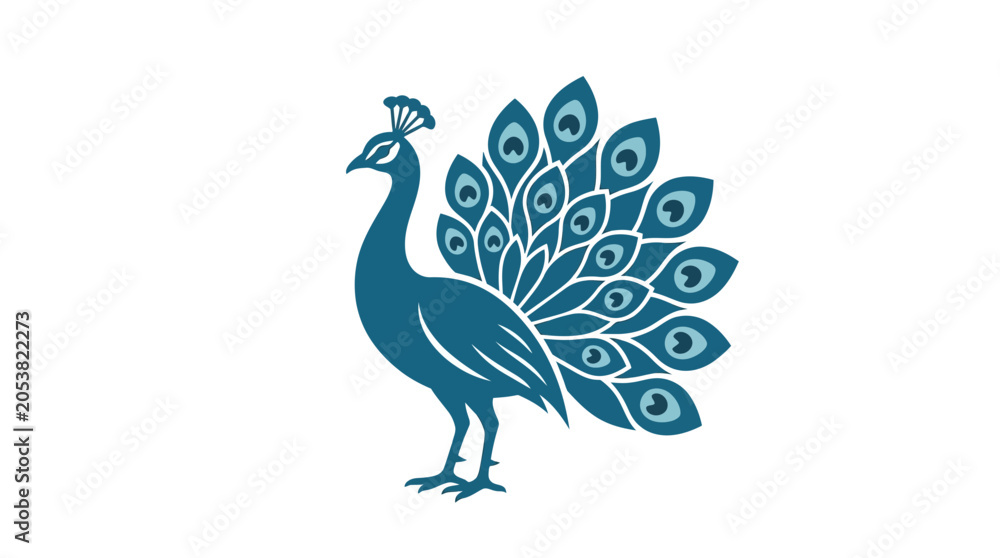 Fototapeta premium Elegant Peacock Bird Illustration with Feathered Tail.
