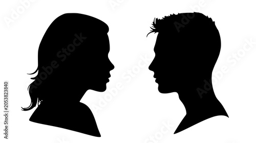 Man and woman silhouette. Vector set, vector illustration of silhouette man and woman portrait in profile. Male and female head on a transparent background side view. PNG version.