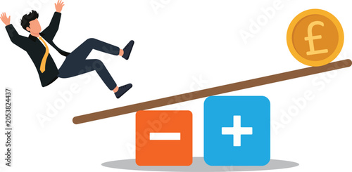Konstfotografi Businessman Slipping Off Scale Balanced Against Pound Weight