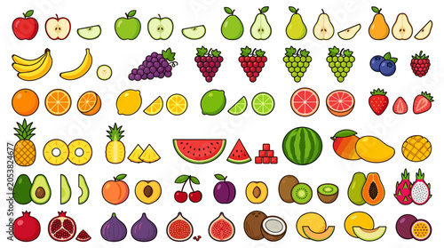 Set of various fruits and berries