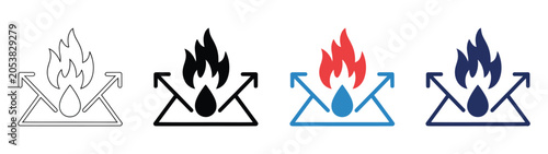 Obraz na płótnie Fireproof and Fire Resistant Material Icon Set with Flame Resistance Indicators, Protective Shield Symbols, Industrial Safety Graphics, and Heat Resistant Material Vector Design Elements