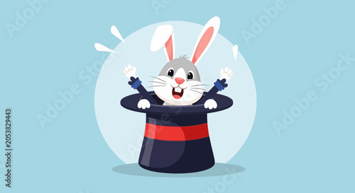 Cartoon rabbit in magic hat.
