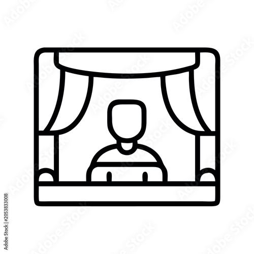 Person Performing on Virtual Stage with Curtains Minimalist Line Art