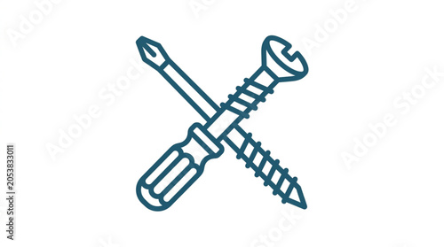 Fotografi Crossed Screwdriver and Screw Icon.