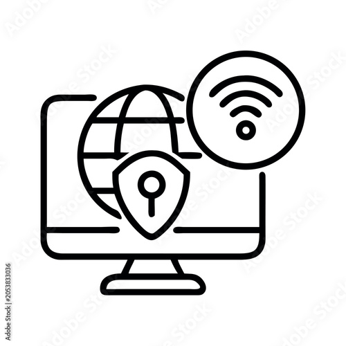 Digital Security Lock with WiFi Signal and Keyhole Icon on Screen