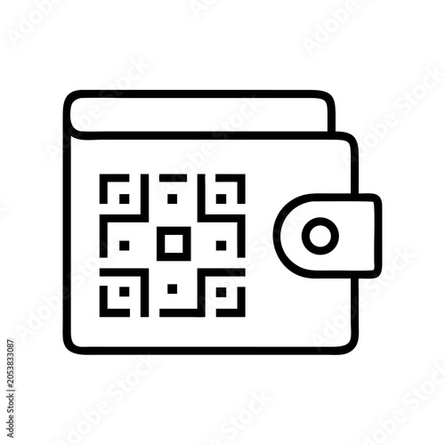 Black and white QR code icon on digital wallet interface minimalist vector illustration
