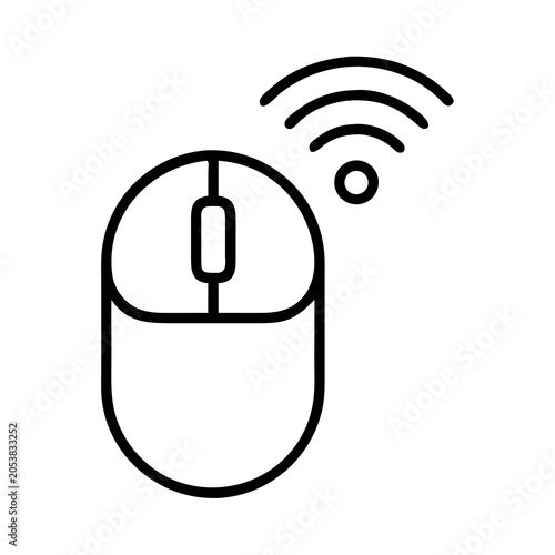 Wireless Computer Mouse Icon with Wi-Fi Signal Connection Flat Design