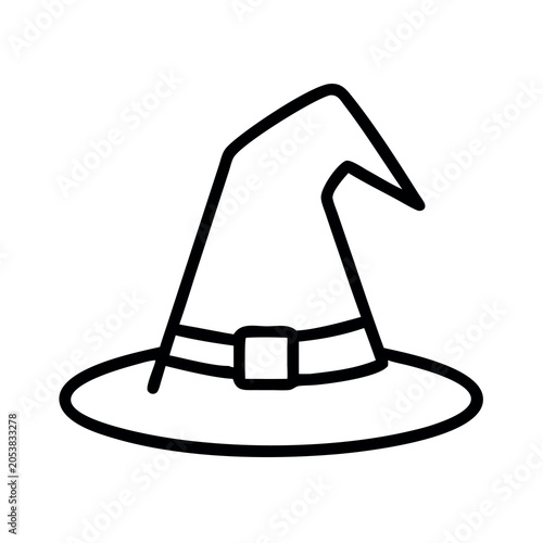 Black Witch Hat with Belt Buckle Isolated on White Background Minimalist Illustration
