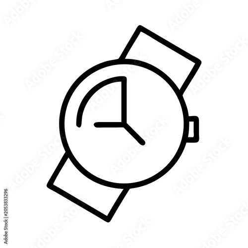 Minimalist black and white wristwatch outline illustration on white background