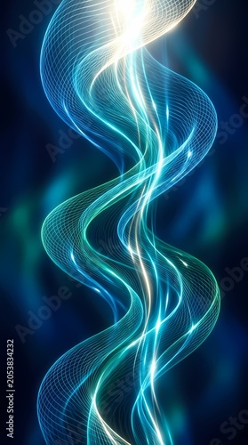 Abstract Glowing Swirl of Light Particles on Dark Blue Background