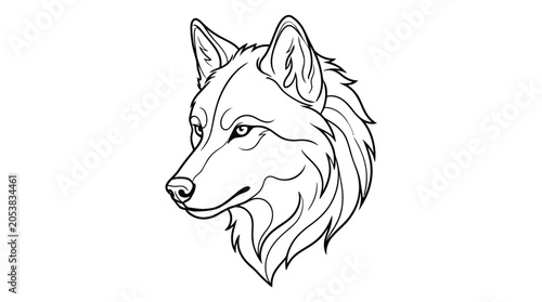 Foto Wolf Head Line Art Illustration - Majestic Wild Animal Portrait