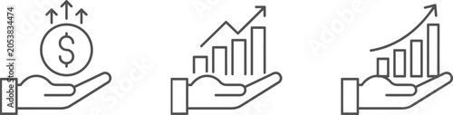 Foto Business Revenue and Capital Investment Icon Set with Dollar Coin, Progress Char