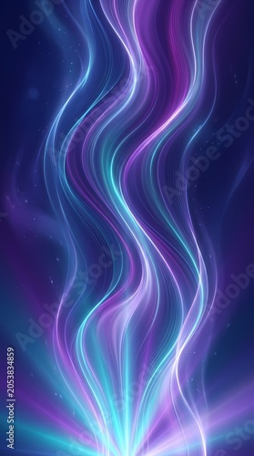Abstract Neon Light Waves - Blue and Purple Glowing Streaks