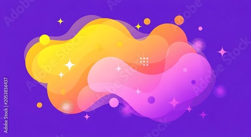 Vibrant gradient blob with sparkles on purple background