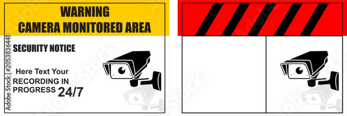 CCTV Camera Monitored Area Warning Sign Template Security Notice Recording in Progress 24-7 Surveillance Vector Design
