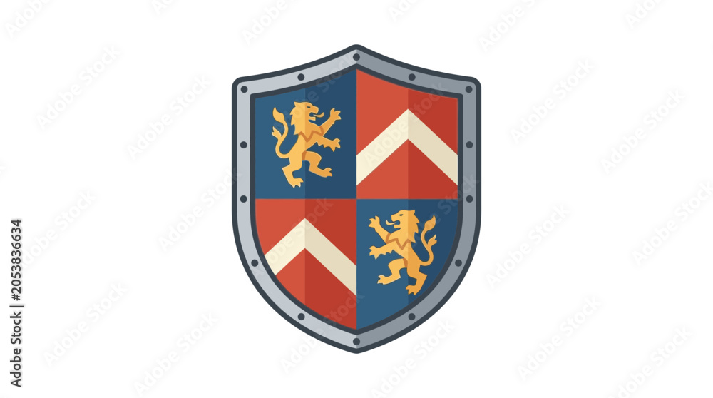 Obraz premium Medieval Shield with Lion Crest and Chevron Pattern.