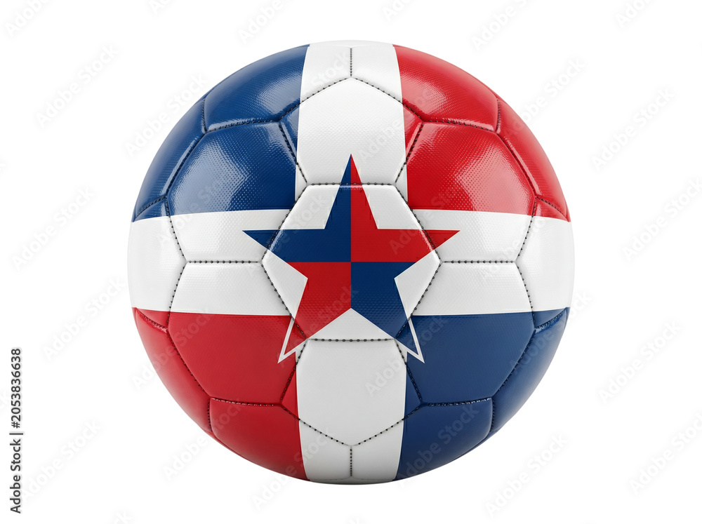 Fototapeta premium Soccer Ball with Country Flag Design in Red White and Blue, Textured Leather Panels and Stitching, Isolated on White Background