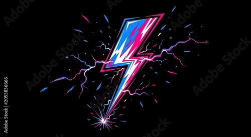 Vibrant neon lightning bolt electric energy burst