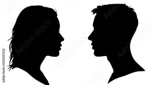 Man and woman silhouette. Vector set, vector illustration of silhouette man and woman portrait in profile. Male and female head on a transparent background side view. SVG version.