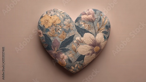 Heart-shaped cushion features delicate floral pattern