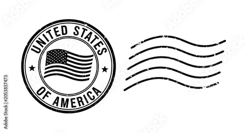 Vintage usa stamp with american flag and wavy lines
