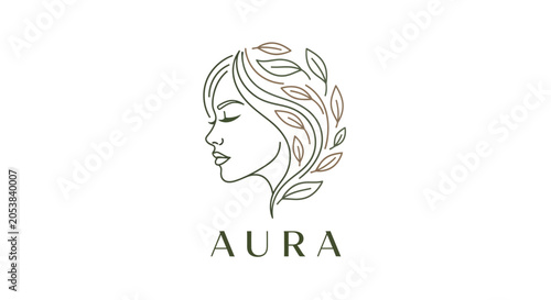 Photos Elegant Woman Portrait Logo with Natural Leaf Hair Design