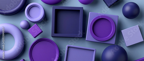 Shapes and forms in purple tones on a flat surface