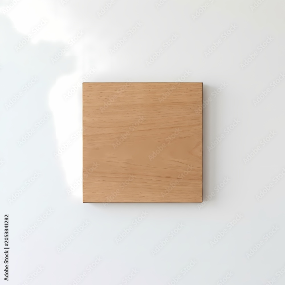 Naklejka premium Natural wood square blank surface, light and airy background with soft shadow