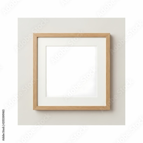Square Wooden Frame with White Mat Board, Mockup for Art or Photography