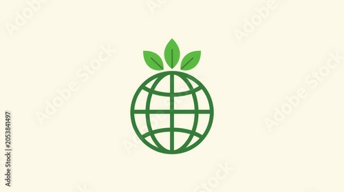 Green eco friendly globe icon with leaves representing sustainability and nature protection for environmental design