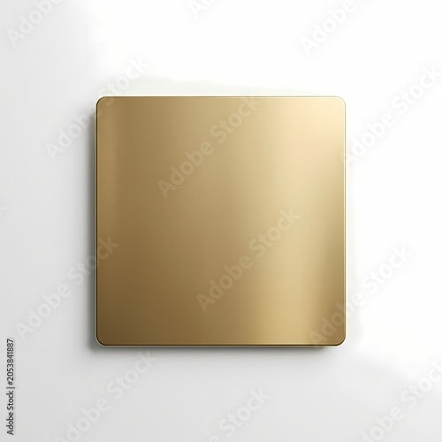 Brushed gold square shape with soft shadow, clean background, abstract element