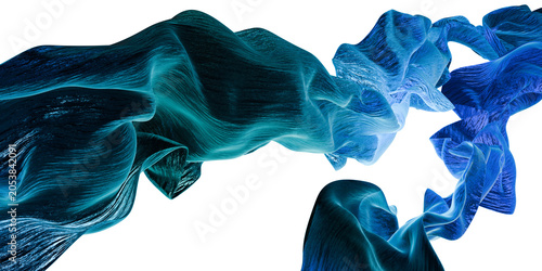 3D abstract blue ribbon ring with textured flowing surface on transparent background, dynamic fluid composition