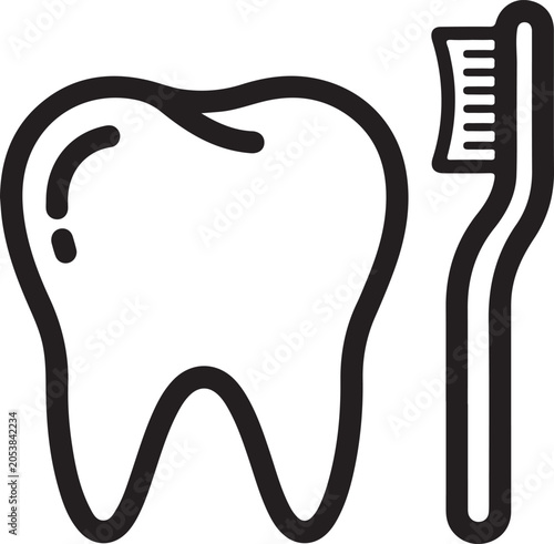 Grainy background Stylized icon of a human tooth and a toothbrush on white teeth dental