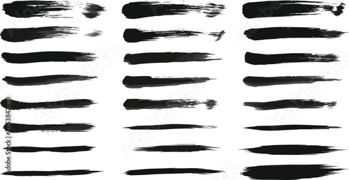 Quadro su tela Black brush stroke collection, grunge paint texture set with varied thickness an