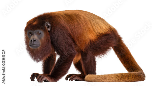 Photography Brown Howler Monkey with long fur and bushy tail