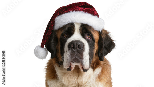 Tableau sur toile Saint Bernard dog wearing Santa hat
