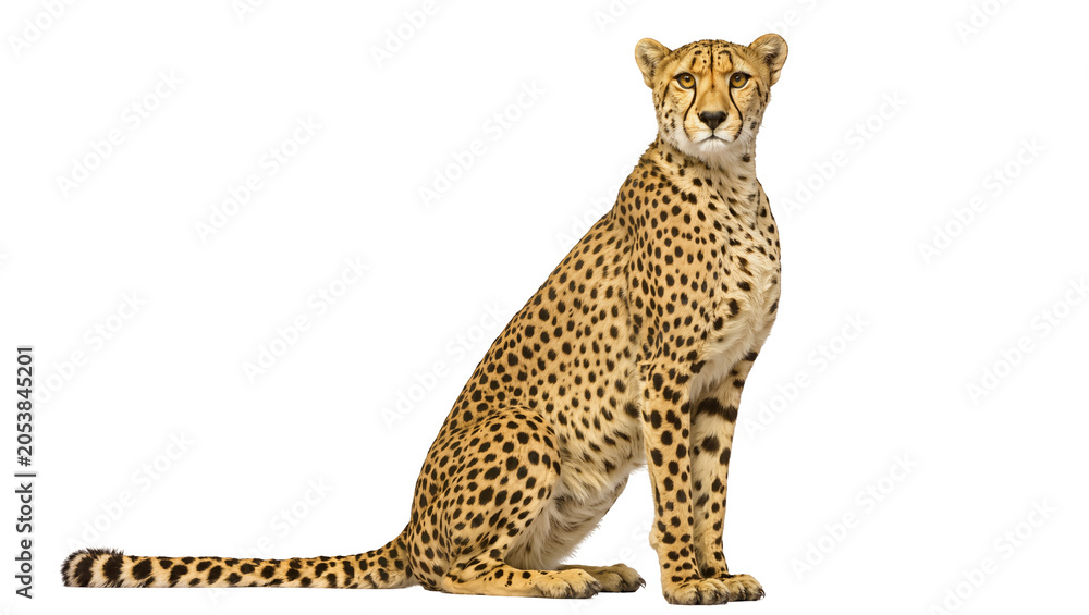 Naklejka premium Cheetah sitting profile view with spotted fur