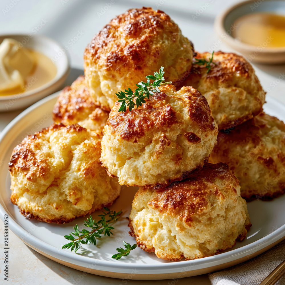 Fototapeta premium Golden Scones On Elegant Plate