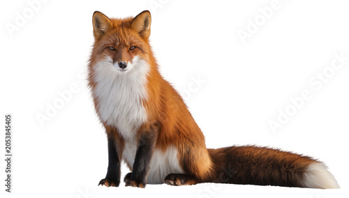Εκτύπωση καμβά Red fox sitting with bushy tail and white chest