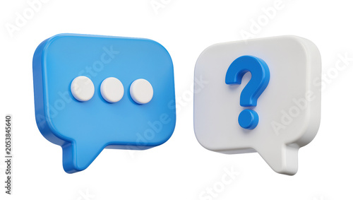 Foto Blue chat bubble with dots and white bubble with question mark