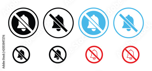 Bild auf Leinwand No notification bell icon set with silent mode mute and sound off symbols