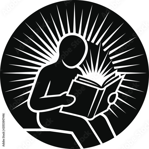 Person reading book symbol with radiant light icon graphic knowledge education