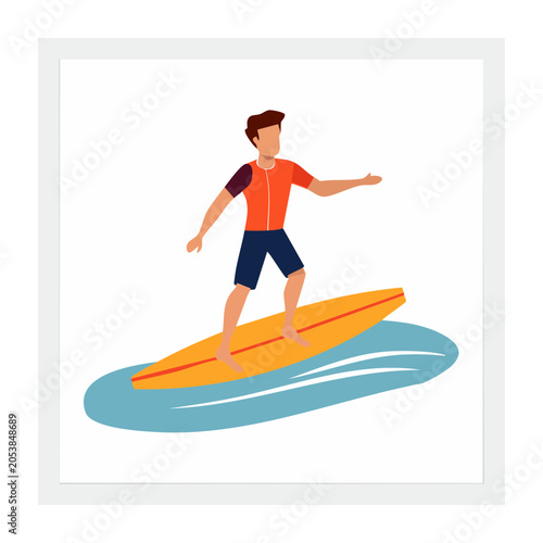 Man Surfing on a Wave - Flat Vector Illustration