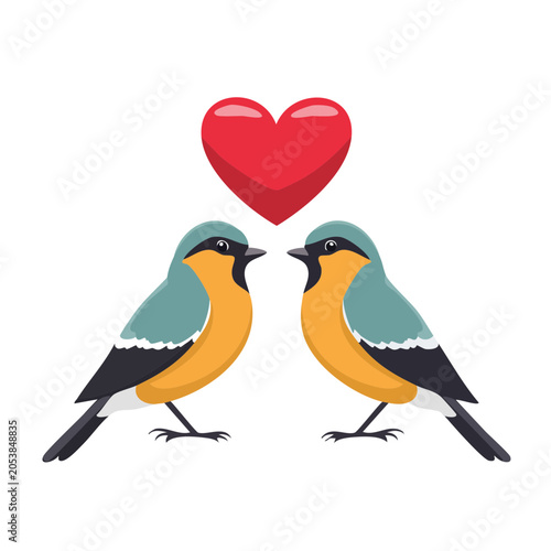 Two Birds with Heart Vector Illustration