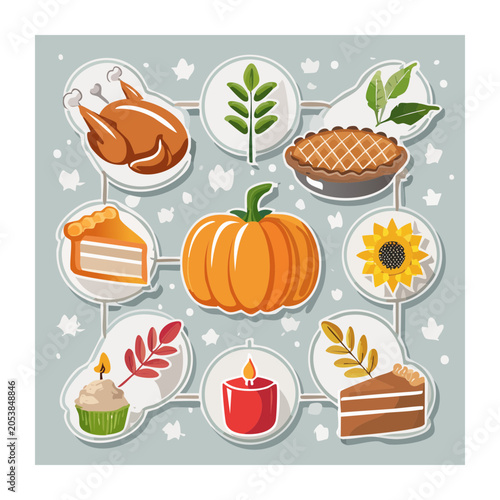 Thanksgiving Food Icons in Flat Design