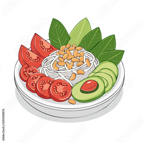 Vector illustration of fresh salad on white plate